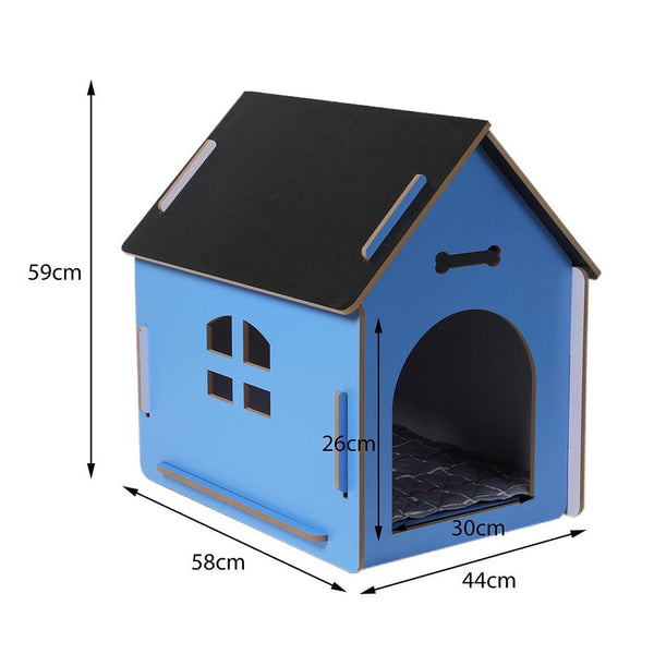 Wooden Dog House Pet Kennel Timber Indoor Cabin Large Blue L Deals499