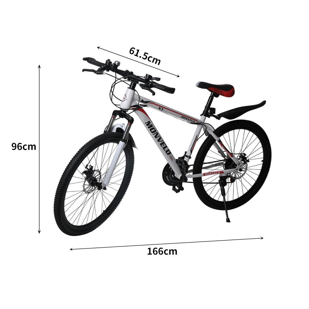 26'' Mountain Bike 21 Speed Bicycle Front Suspension Men Carboon Steel Red Wihte Deals499