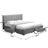 Levede Bed Frame Queen Fabric With Drawers Storage Wooden Mattress Grey Deals499