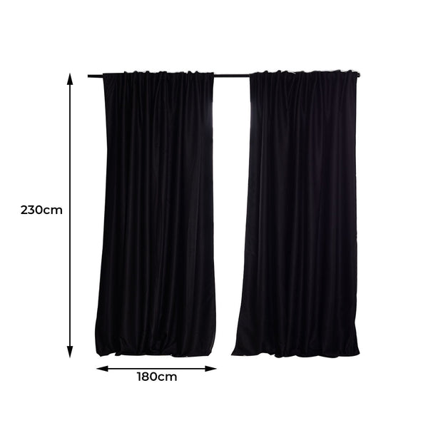 2X Blockout Curtains Curtain Blackout Bedroom 180cm x 230cm Black Deals499