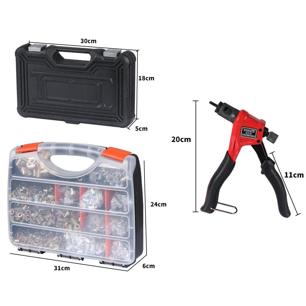 Nut Riveter Kit Heavy Duty Mandrels Riveting Gun Tool Kit Thread M3-M8 1460PCS Deals499