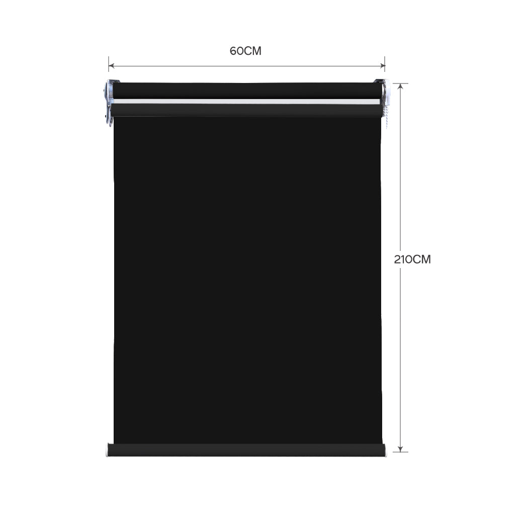 Modern Day/Night Double Roller Blinds Commercial Quality 60x210cm Black Black Deals499