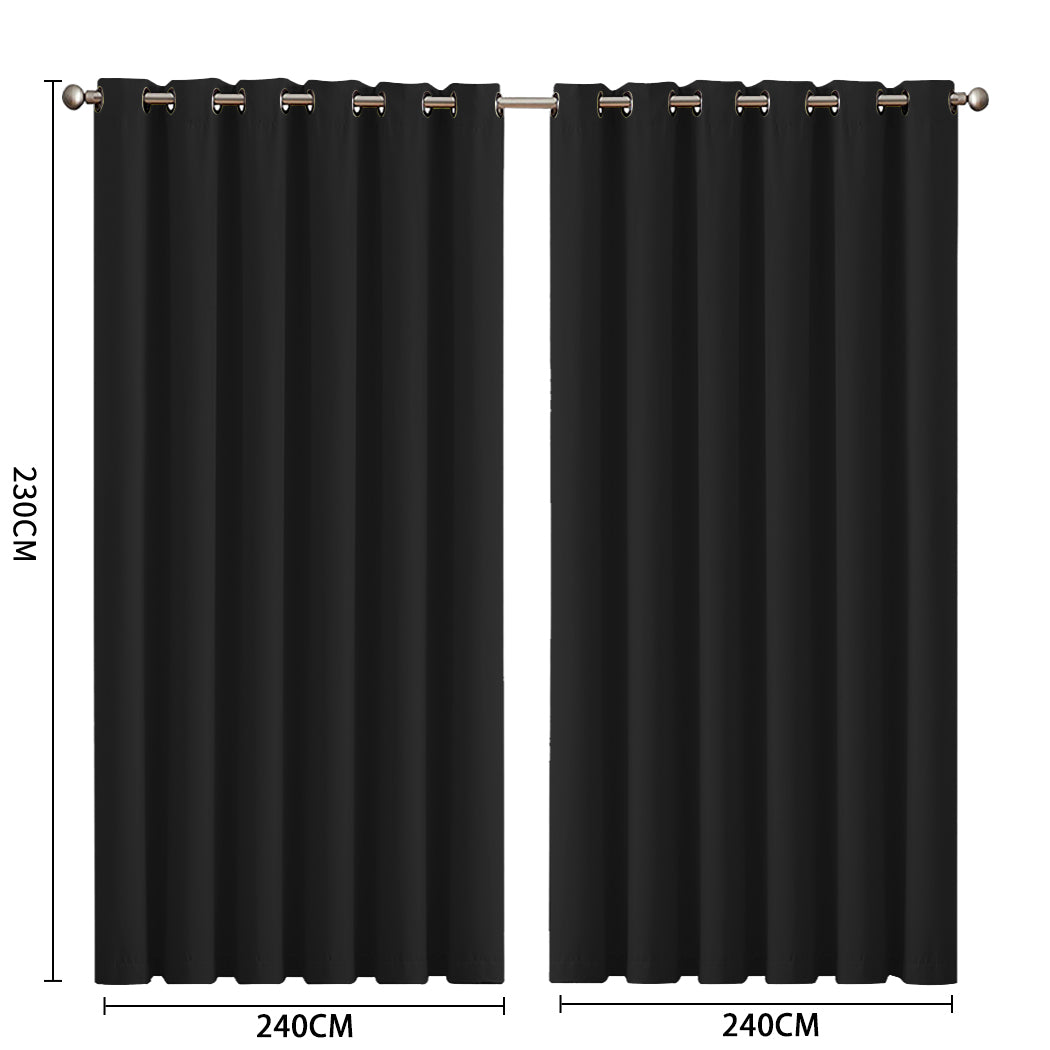 2x Blockout Curtains Panels 3 Layers Eyelet Room Darkening 240x230cm Black Deals499