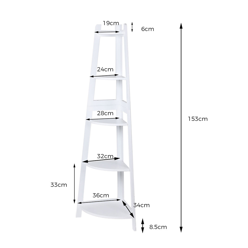 Levede 5 Tier Corner Shelf Wooden Storage Home Display Rack Plant Stand White Deals499