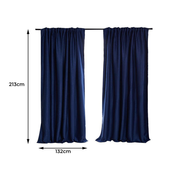 2X Blockout Curtains Curtain Blackout Bedroom 132cm x 213cm Navy Deals499