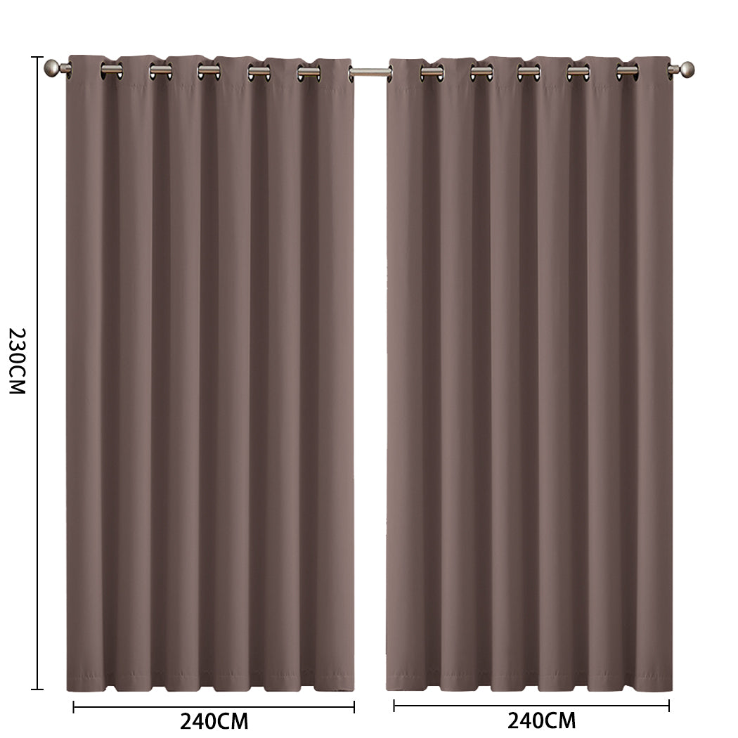 2x Blockout Curtains Panels 3 Layers Eyelet Room Darkening 240x230cm Taupe Deals499