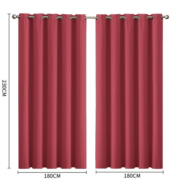 2x Blockout Curtains Panels 3 Layers Eyelet Room Darkening 180x230cm Burgundy Deals499