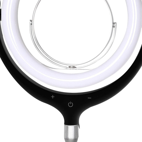 LED Ring Light with Tripod Stand Phone Holder Dimmable Studio Lamp Makeup Mirror Black Deals499