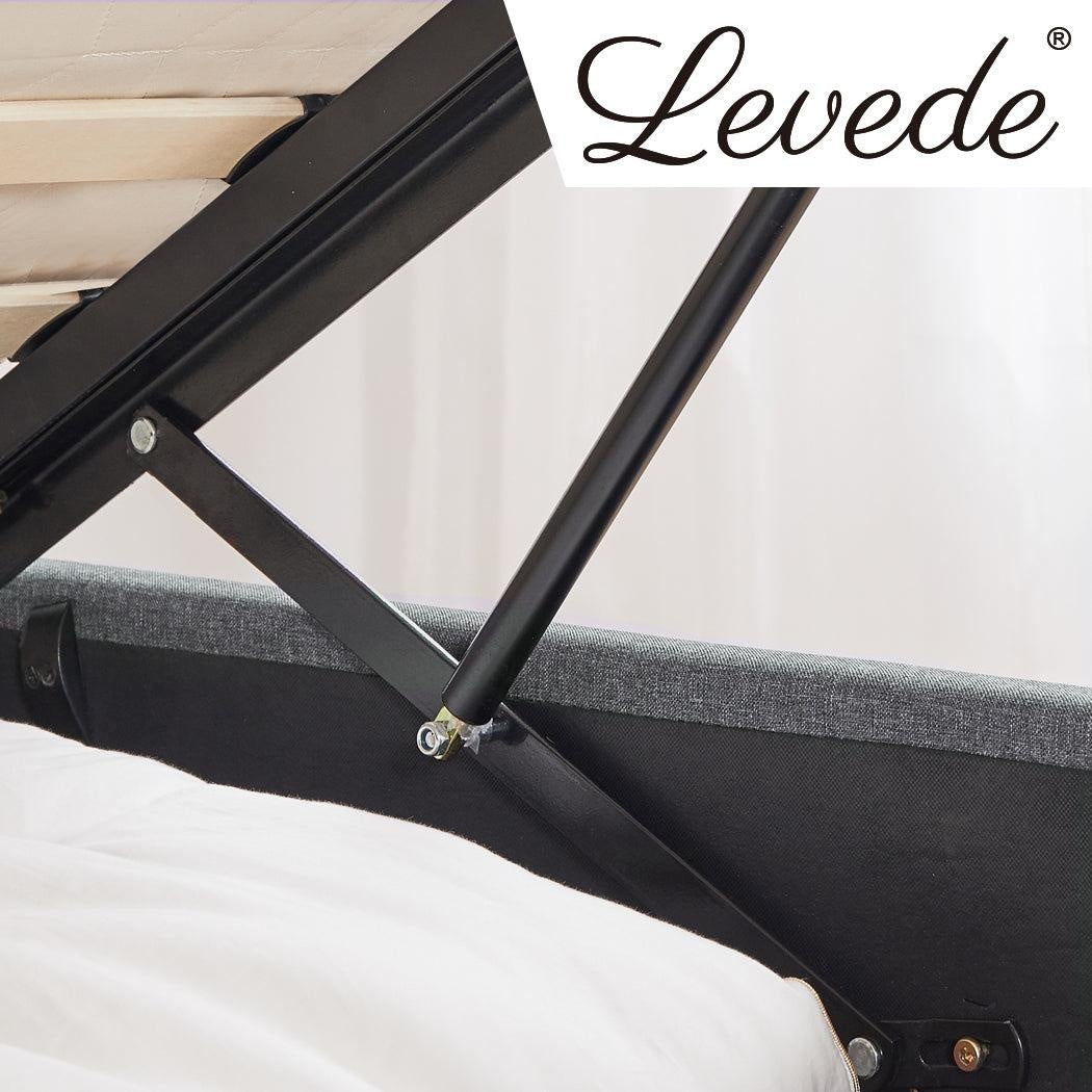 Levede Bed Frame Queen Size Gas Lift Base Storage Wooden Platform Linen Cotton Deals499