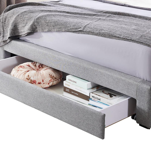 Levede Storage Bed Frame Queen Size Base with Three Drawers Linen Cotton Grey Deals499