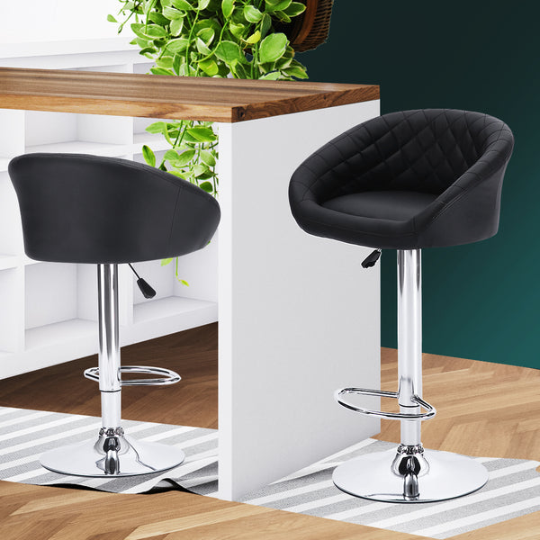 2x Bar Stools Stool Kitchen Chairs Swivel PU Leather Metal Furniture Black Deals499