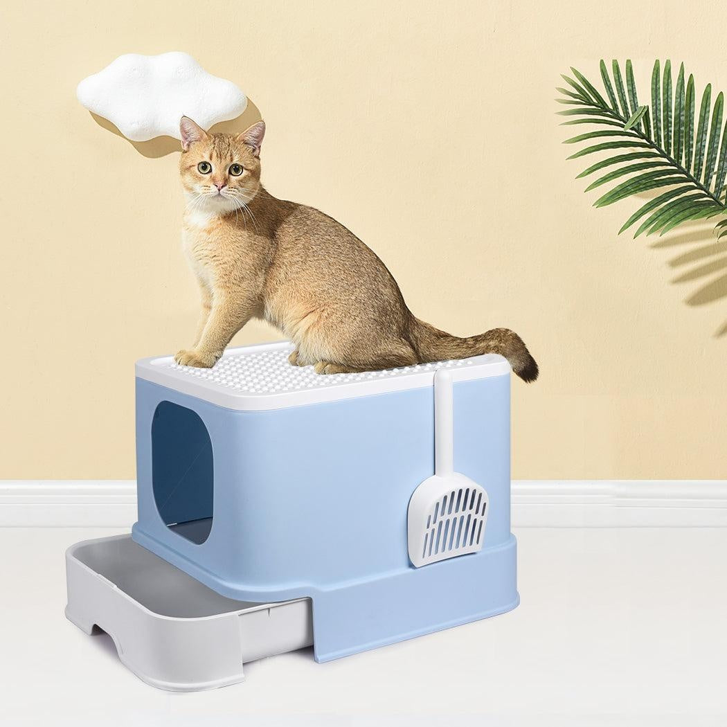 PaWz Cat Litter Box Fully Enclosed Kitty Toilet Trapping Odor Control Basin Blue Deals499