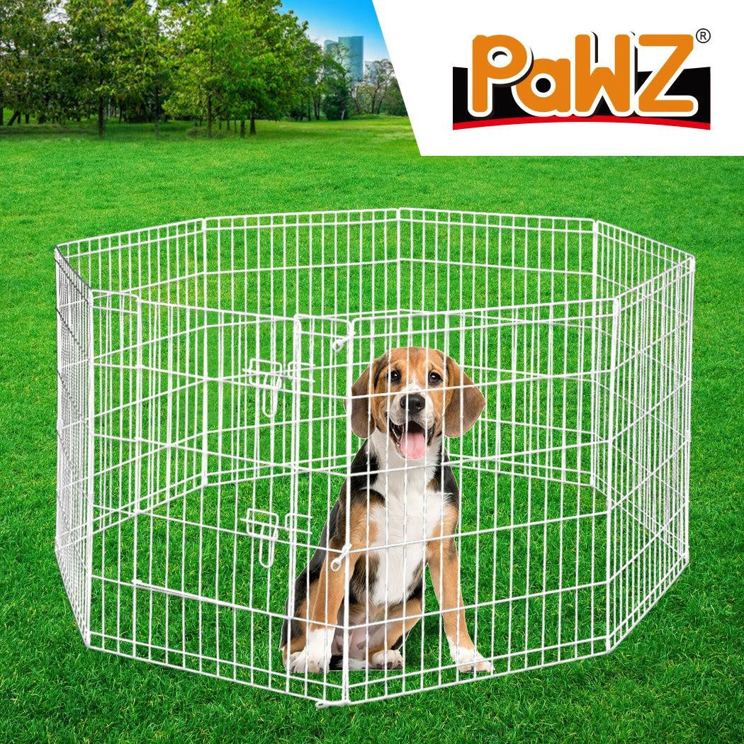 PaWz Pet Dog Playpen Puppy Exercise 8 Panel Enclosure Fence Silver With Door 36