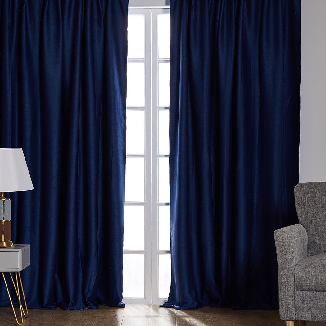 2X Blockout Curtains Curtain Blackout Bedroom 132cm x 213cm Navy Deals499