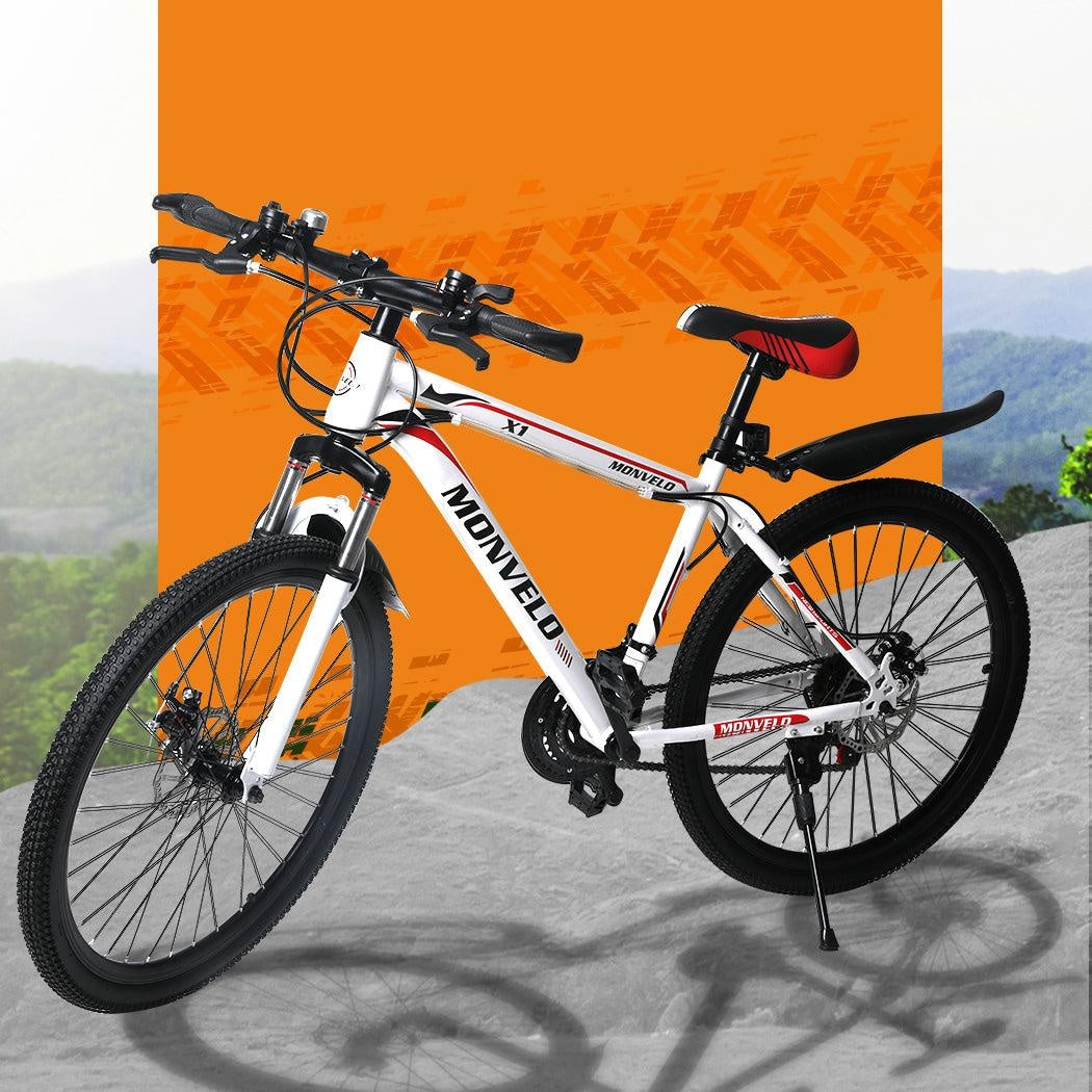 29'' Mountain Bicycle White Racing Bike 21 Speed Dual Disc Brake Carbon Steel Deals499