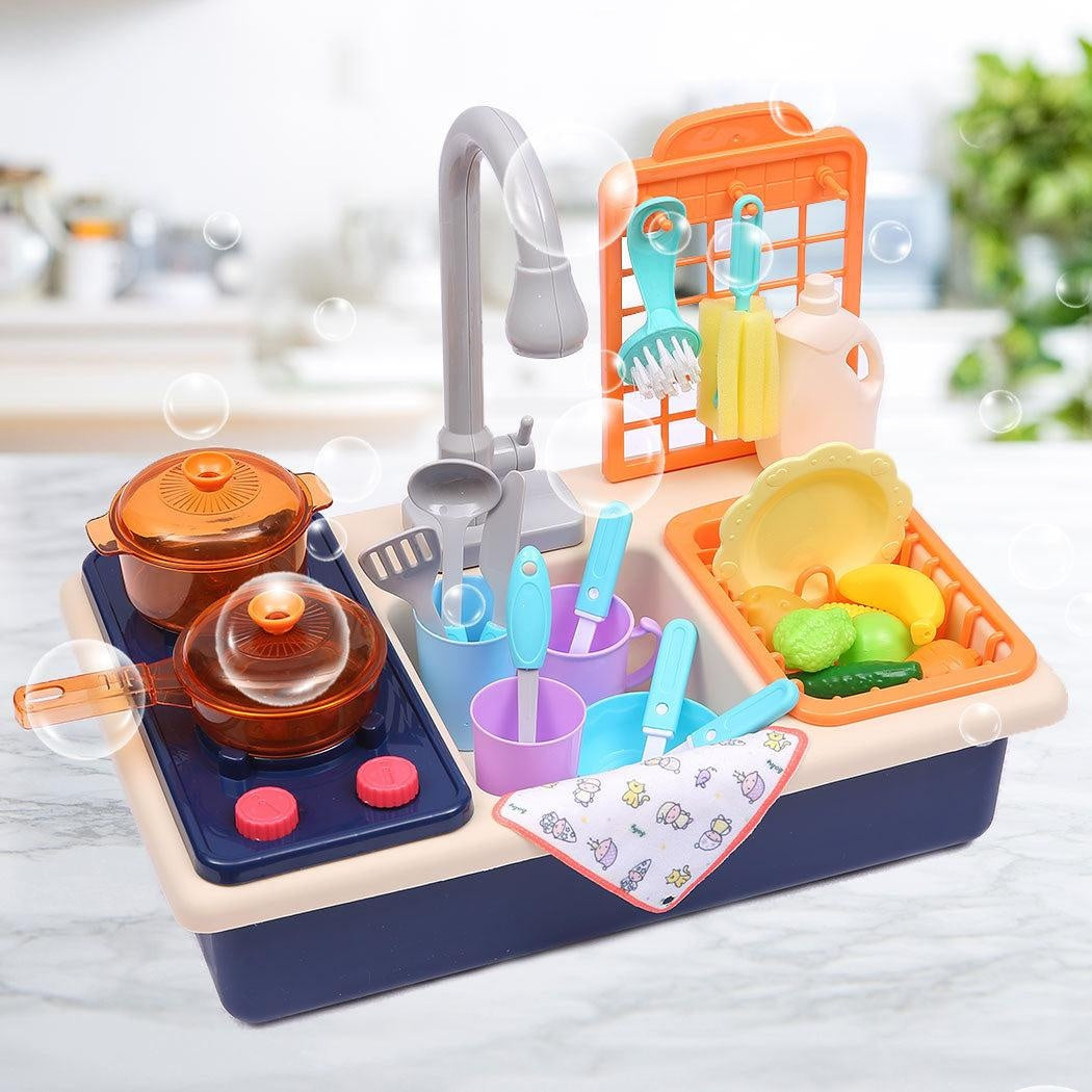 35x Kids Kitchen Play Set Dishwasher Sink Dishes Toys Cookware Pretend Play Blue Deals499