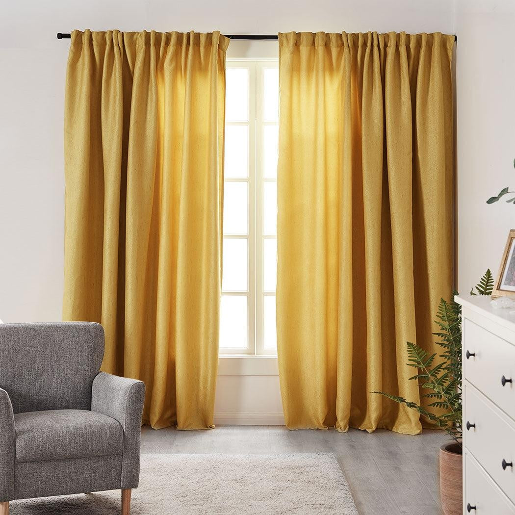 2X Blockout Curtains Curtain Living Room Window Mustard 140CM x 230CM Deals499