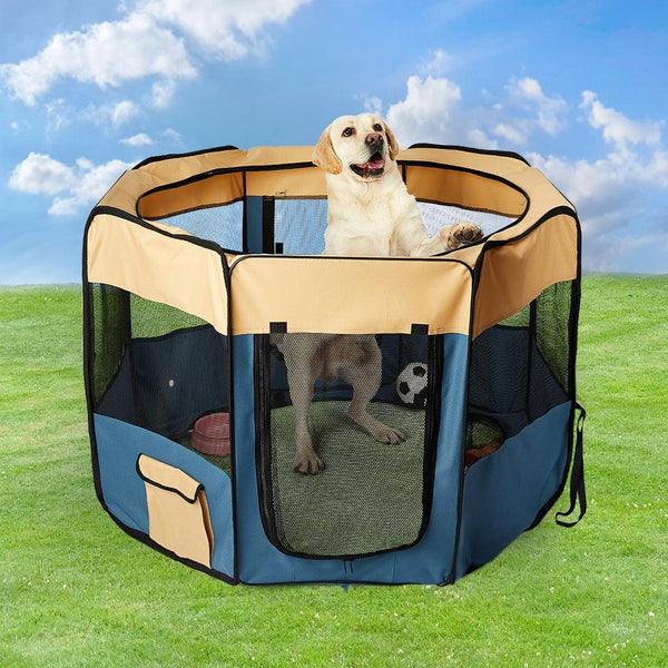 8 Panel Pet Playpen Dog Puppy Play Exercise Enclosure Fence Blue XL Deals499