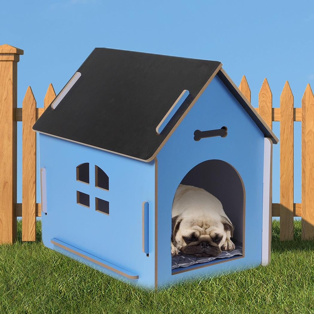 Wooden Dog House Pet Kennel Timber Indoor Cabin Extra Large Blue XL Deals499