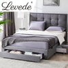 Levede Storage Bed Frame Queen Size Base with Three Drawers Linen Cotton Grey Deals499