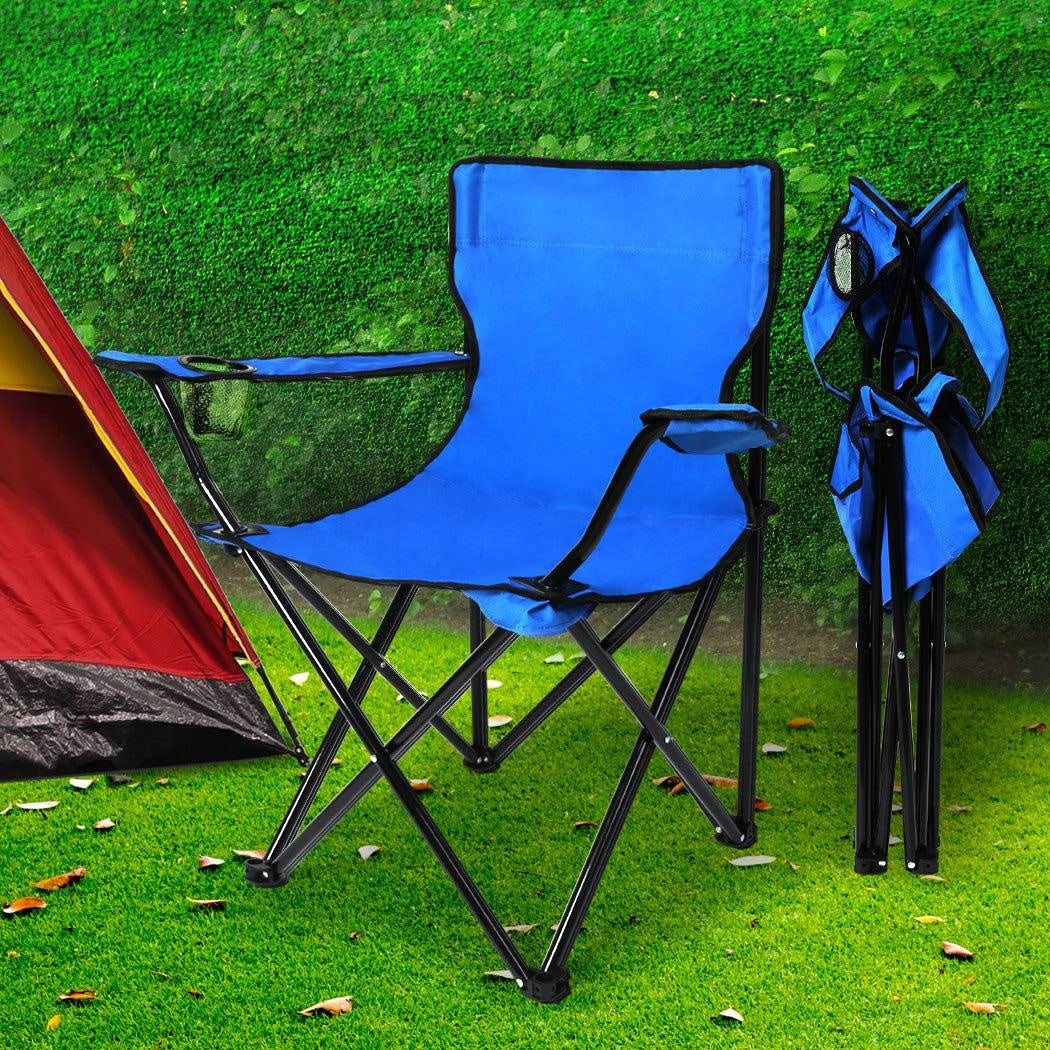 2Pcs Folding Camping Chairs Arm Foldable Portable Outdoor Fishing Picnic Chair Blue Deals499