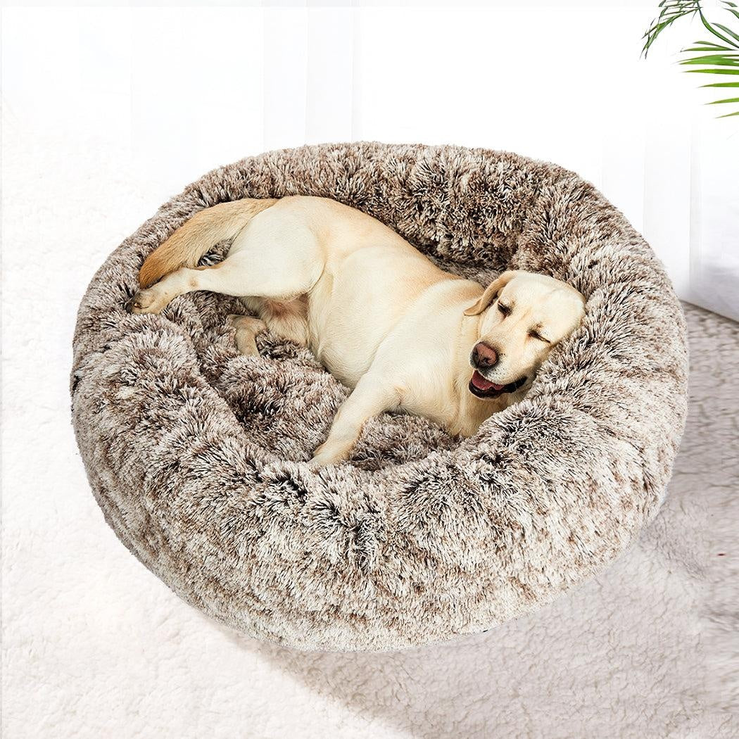 Pet Bed Cat Dog Donut Nest Calming Mat Soft Plush Kennel Coffee L Deals499