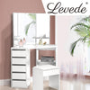 Levede Dressing Table Stool Mirror Jewellery Organiser Makeup Cabinet 5 Drawers White Deals499