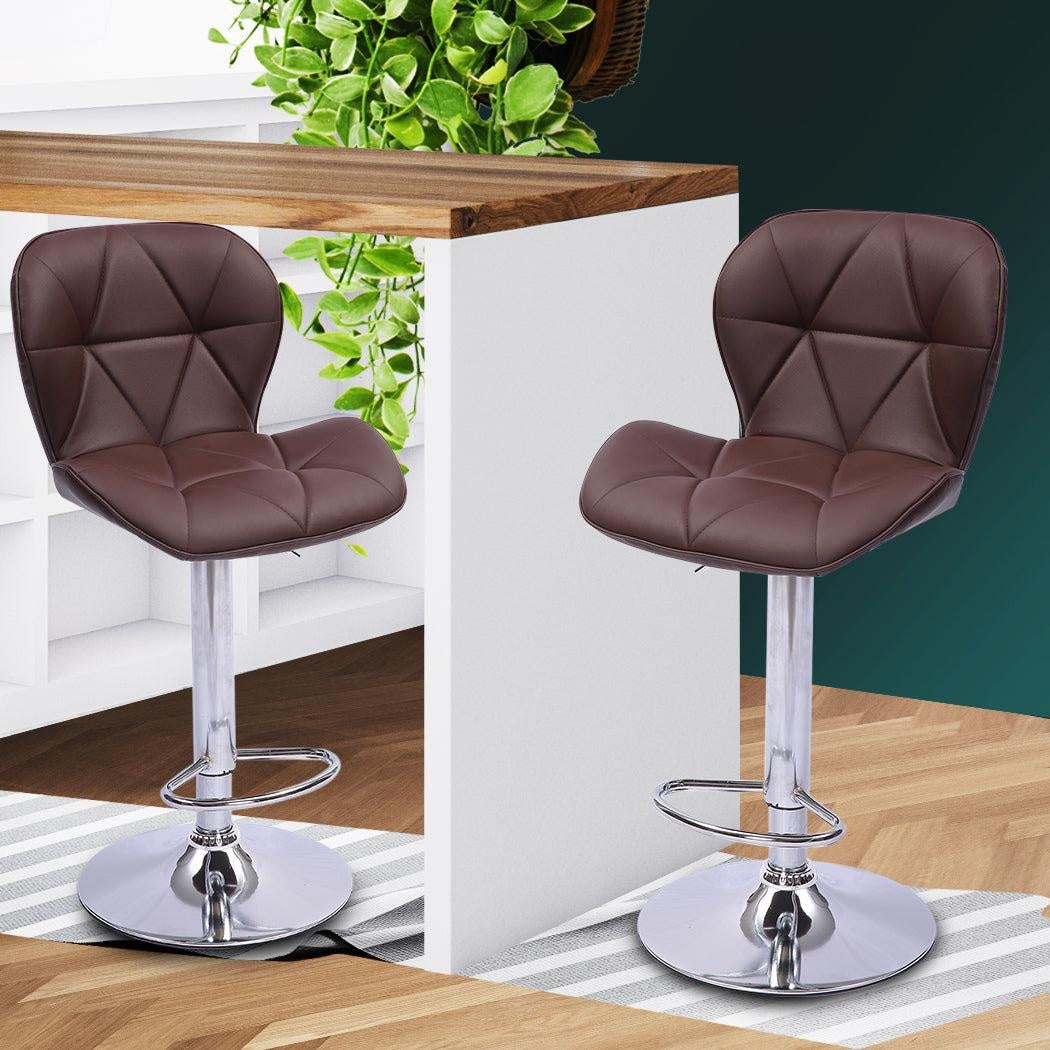 2x Bar Stools Stool Swivel Gas Lift Kitchen Leather Chair Chairs Metal Barstools Deals499