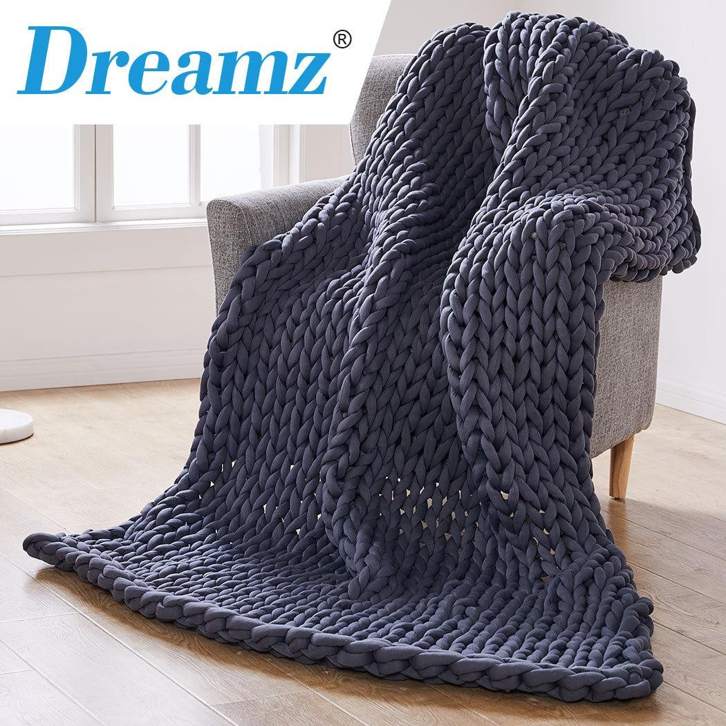 DreamZ Knitted Weighted Blanket Chunky Bulky Knit Throw Blanket 6.5KG Dark Grey Deals499