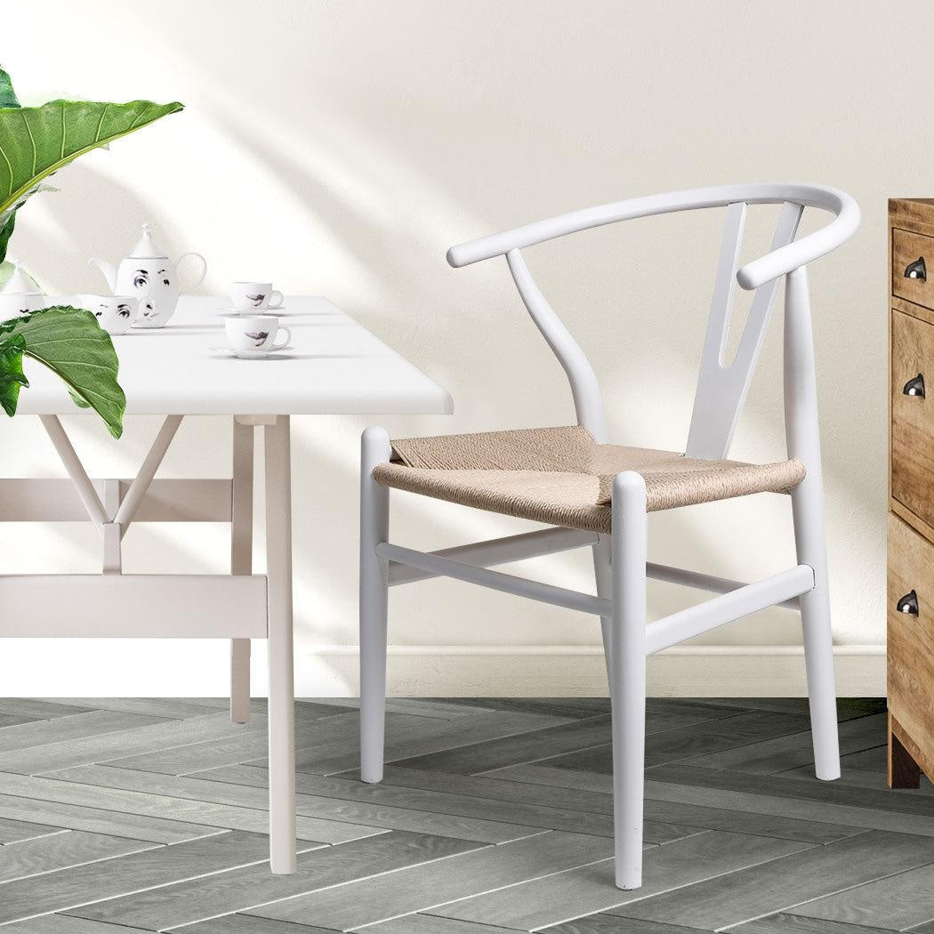 Set of 2 Dining Chairs Rattan Seat Side Chair Kitchen Wood Furniture White Deals499