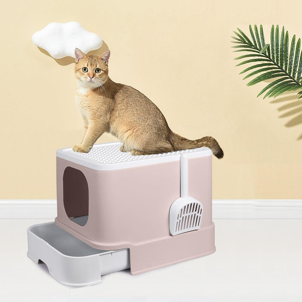 PaWz Cat Litter Box Fully Enclosed Kitty Toilet Trapping Odor Control Basin Coffee Deals499