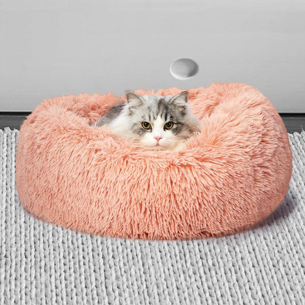 Pet Bed Cat Dog Donut Nest Calming Kennel Cave Deep Sleeping Pink M Deals499