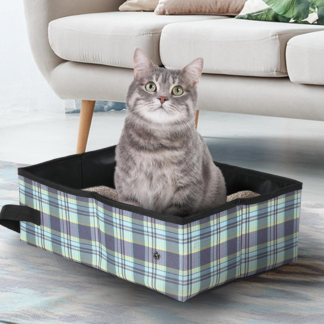 Cat Litter Box Foldable Large Kitty Litter Toilet Folding Tray Basin Mat Plaid Deals499