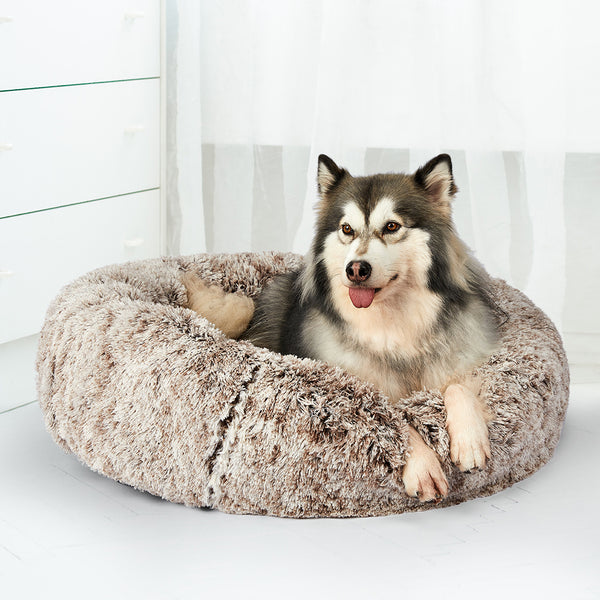 Pet Bed Cat Dog Donut Nest Calming Mat Soft Plush Kennel Coffee XL Deals499