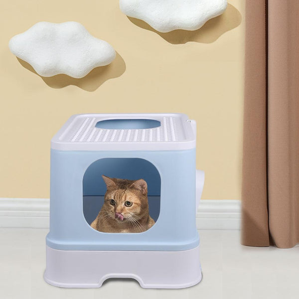 PaWz Cat Litter Box Fully Enclosed Kitty Toilet Trapping Odor Control Basin Blue Deals499