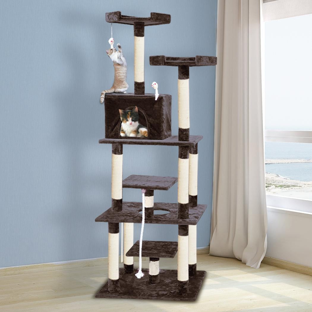 PaWz 1.98M Cat Scratching Post Tree Gym House Furniture Scratcher Dark Brown Deals499