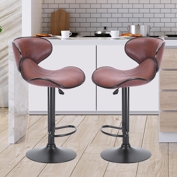 2x Bar Stools Stool Kitchen Chairs Swivel PU Leather Industrial Furniture Brown Deals499