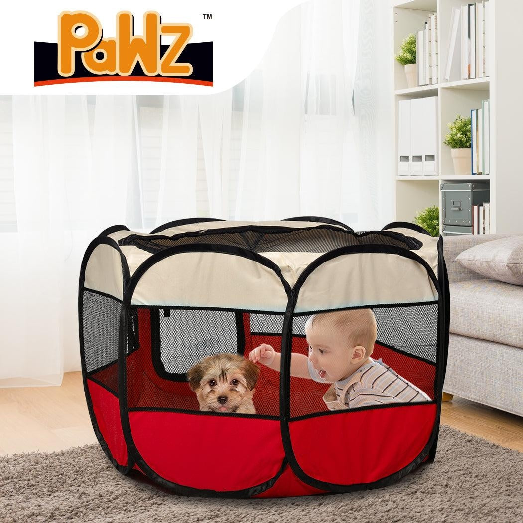 PaWz Pet Soft Playpen Dog Cat Puppy Play Round Crate Cage Tent Portable L Red Deals499