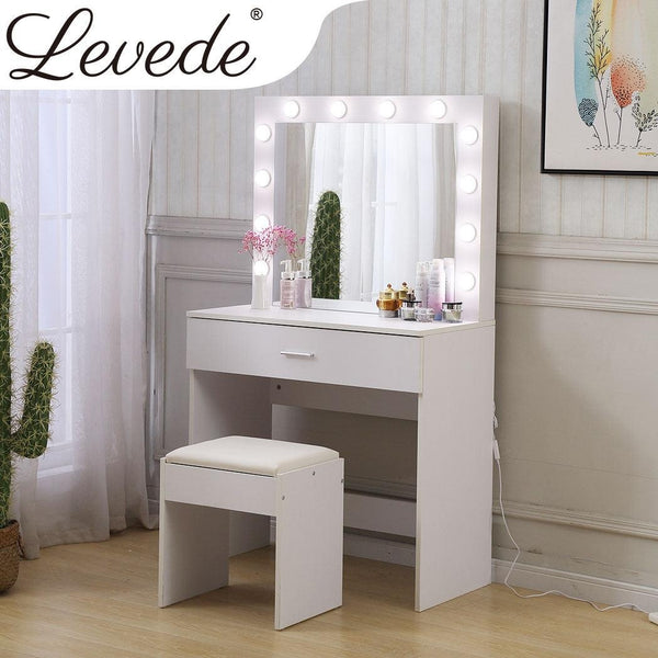 Levede Dressing Table tool Set LED Makeup Mirror Jewellery organizer Cabinet With 12 Bulbs Deals499