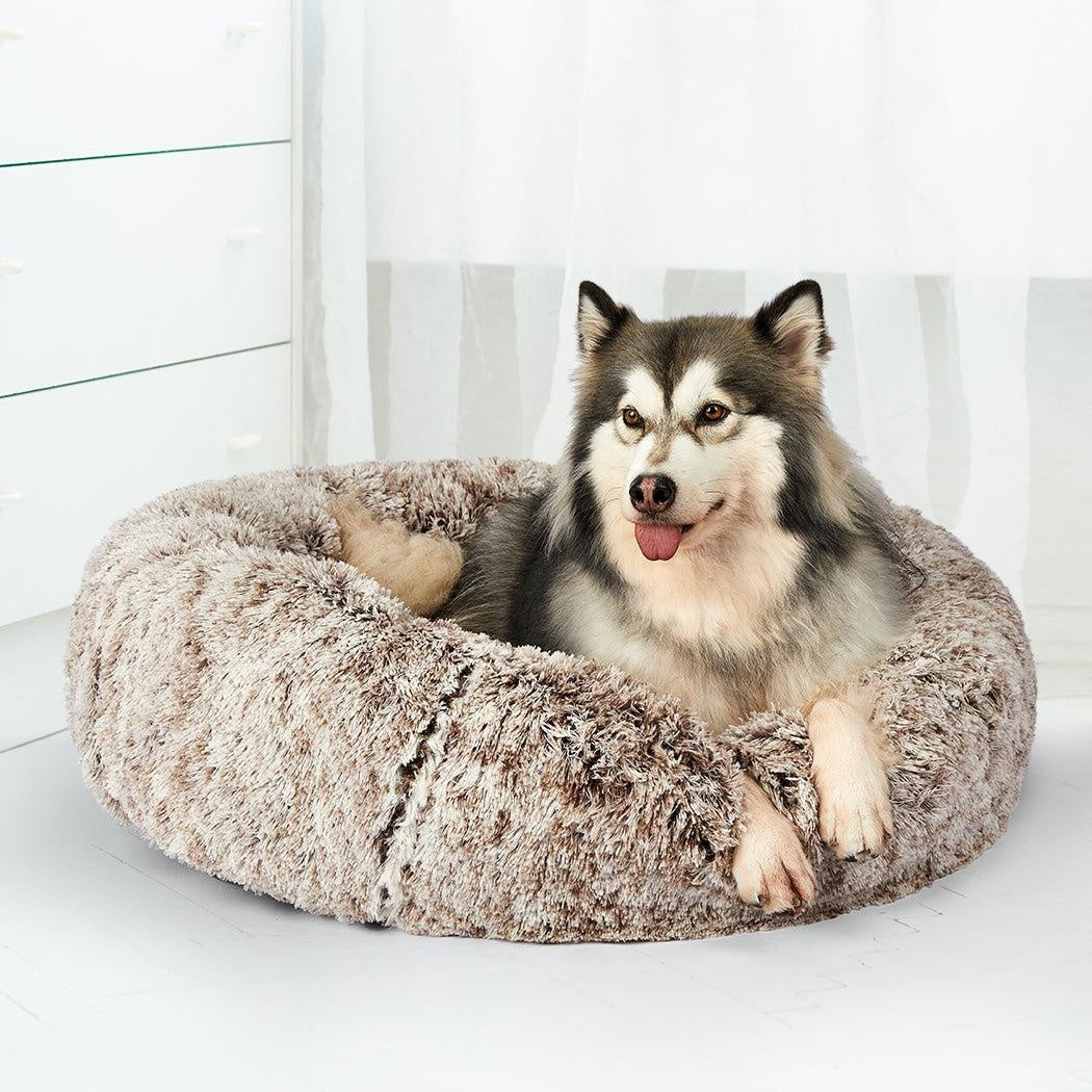 Pet Bed Cat Dog Donut Nest Calming Mat Soft Plush Kennel Coffee M Deals499