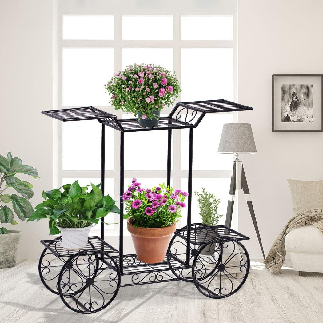 2x Plant Stand Outdoor Indoor Pot Garden Decor Flower Rack Wrought Iron 4Wheeler Deals499