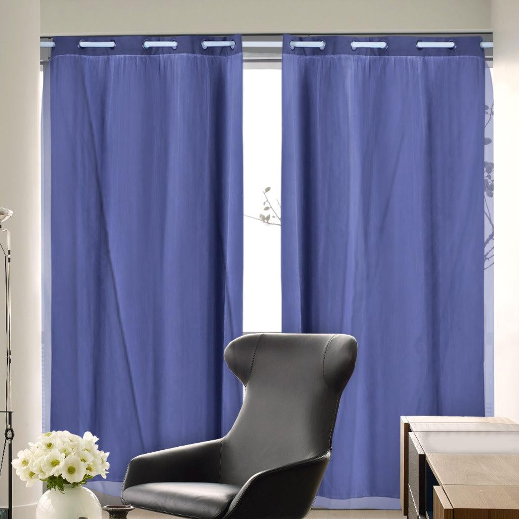 2x Blockout Curtains Panels 3 Layers with Gauze Room Darkening 140x244cm Navy Deals499