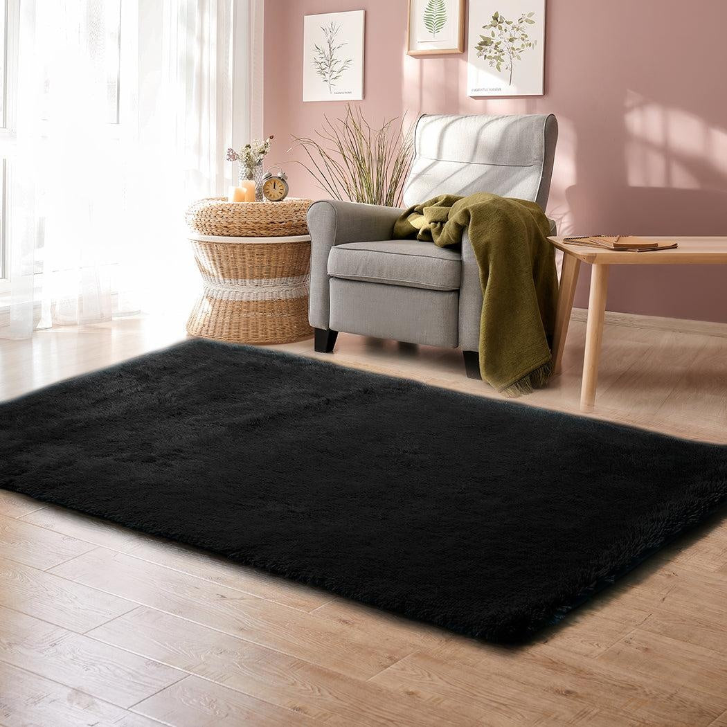 Designer Soft Shag Shaggy Floor Confetti Rug Carpet Home Decor 300x200cm Black Deals499