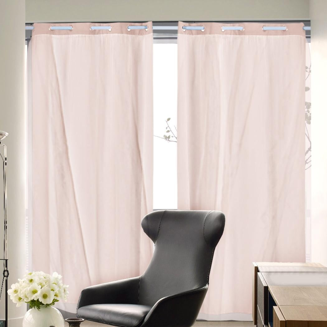 2x Blockout Curtains Panels 3 Layers with Gauze Room Darkening 140x244cm Rose Deals499