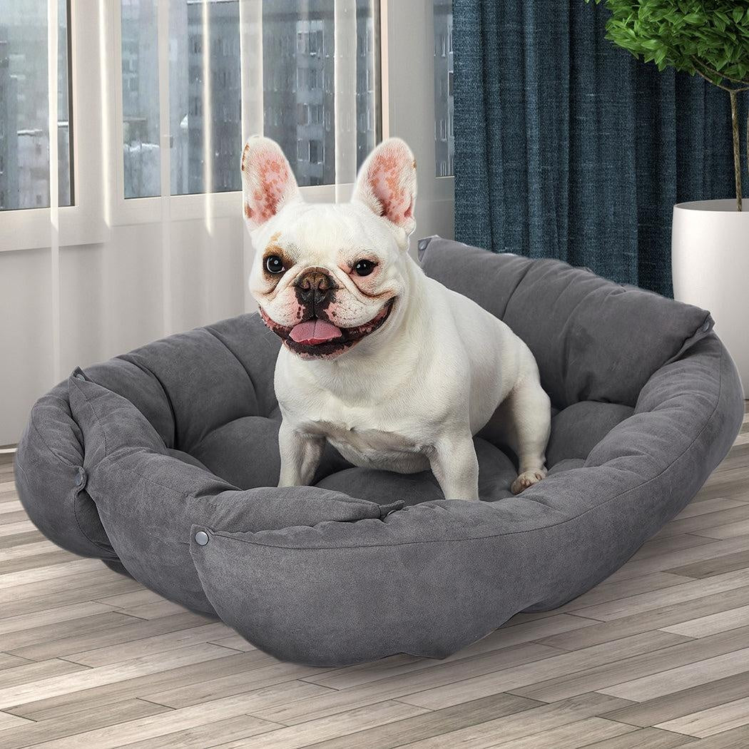 PaWz Pet Bed 2 Way Use Dog Cat Soft Warm Calming Mat Sleeping Kennel Sofa Grey M Deals499