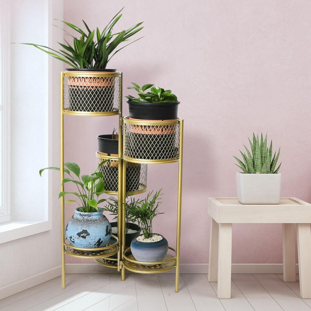 6 Tier Plant Stand Swivel Outdoor Indoor Metal Stands Flower Shelf Gold Garden Deals499