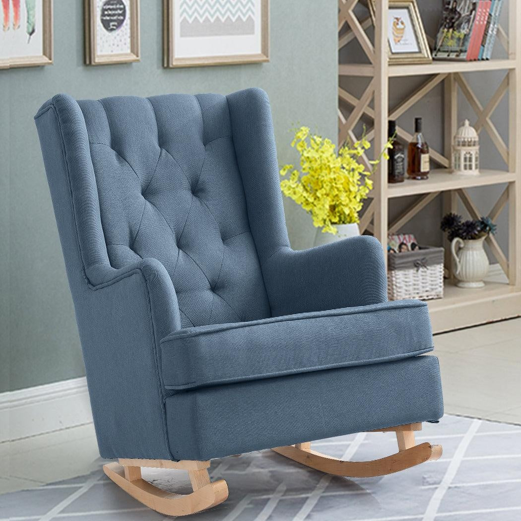 Levede Rocking Chair Chairs Armchair Fabric Lounge Recliner Feeding Rocker Blue Deals499