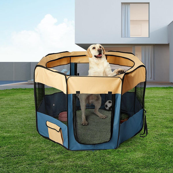 8 Panel Pet Playpen Dog Puppy Play Exercise Enclosure Fence Blue M Deals499