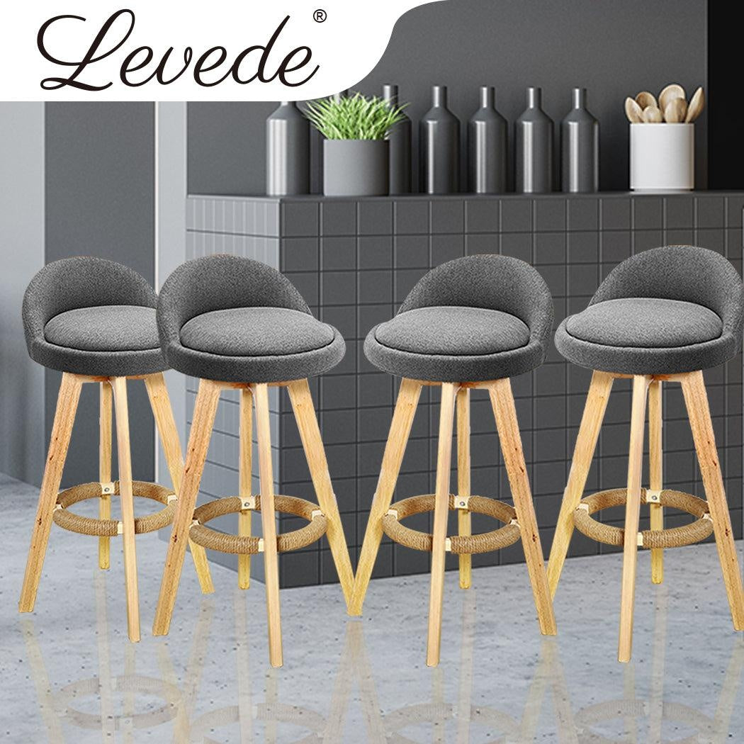 4x Levede Fabric Swivel Bar Stool Kitchen Stool Dining Chair Barstools Grey Deals499