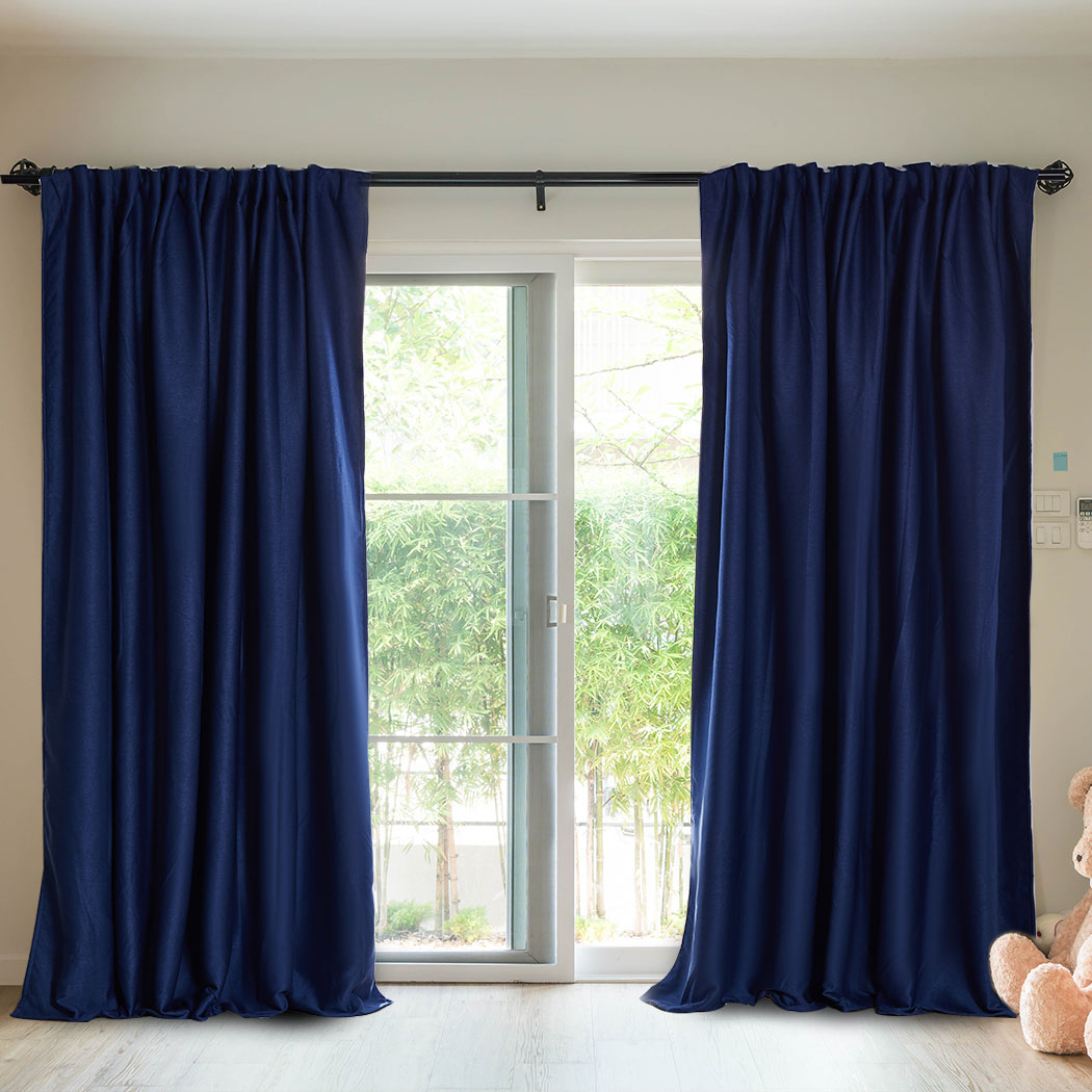 2X Blockout Curtains Curtain Blackout Bedroom 132cm x 213cm Navy Deals499